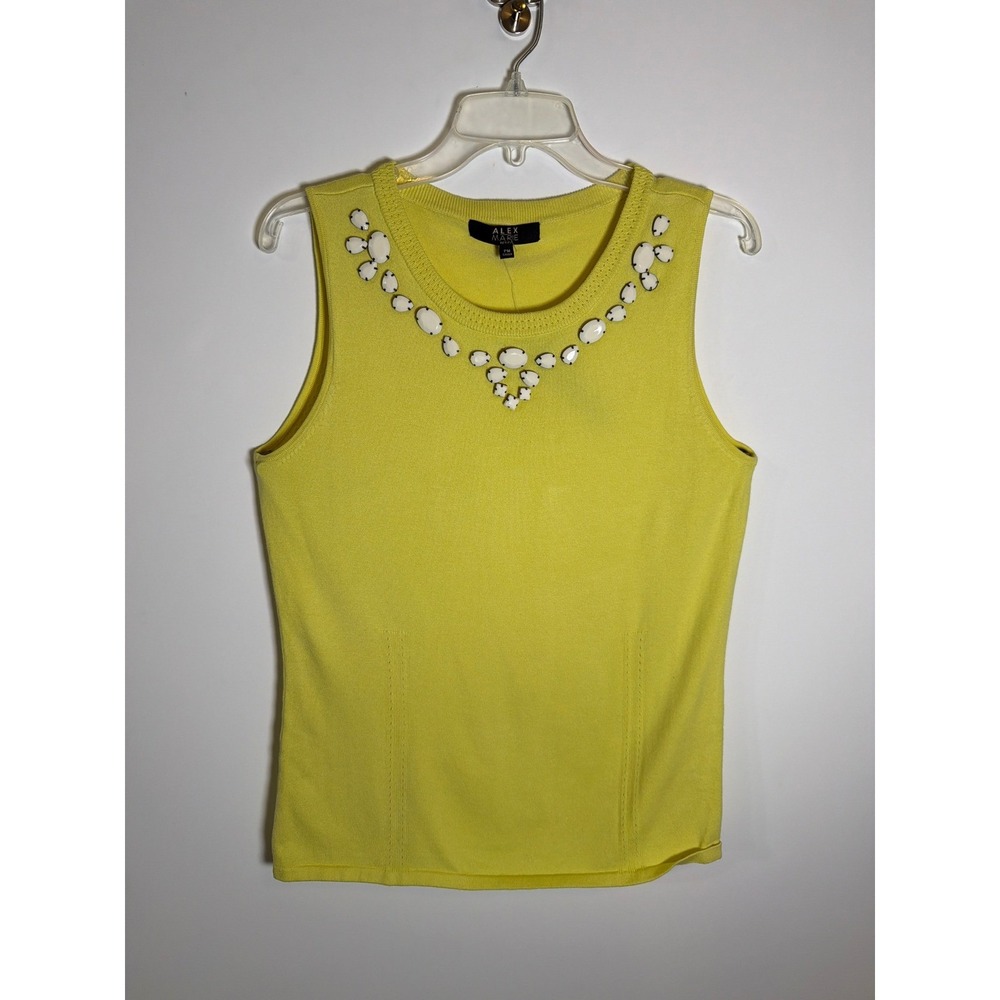 Alex Marie Petite Beaded Shell Top Daffodil Yellow‎ Knit Sleeveless Blouse PM
